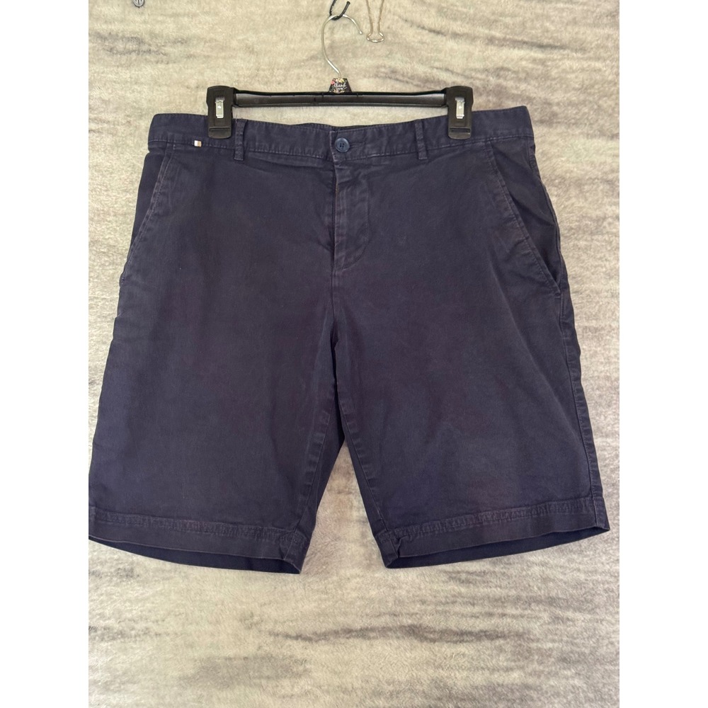 Hugo Boss Slice Slim Fit Navy Blue Chino Shorts Mens 35 Designer Cotton Casual